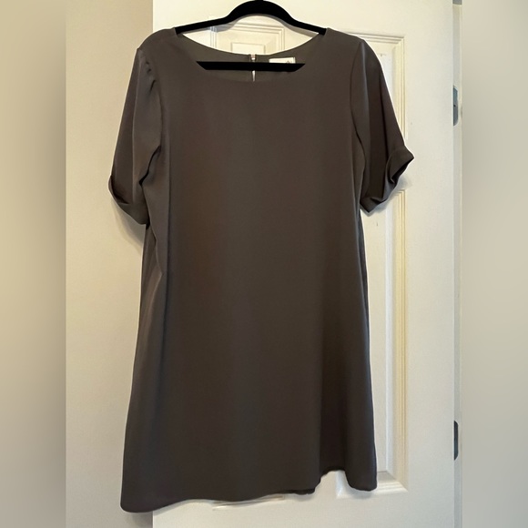 Army green shift dress with silver zipper - Picture 1 of 3
